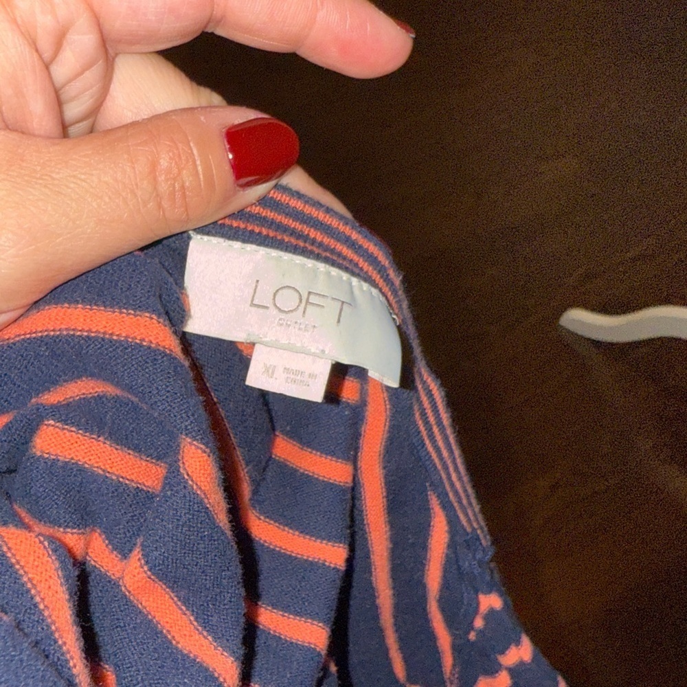 LOFT Navy and Orange Striped 100% Cotton lightweight cardigan, size XL - Picture 5 of 5